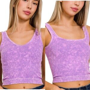 ZENANA REVERSIBLE 2-WAY WASHED RIBBED SEAMLESS TANK TOP B VIOLET PURPLE